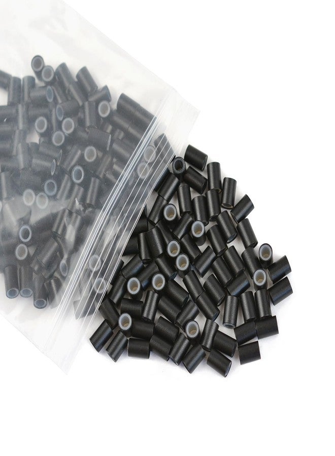 YTBYT 4.0 * 2.8 * 6.0 mm Silicone Lined Micro Ring Beads Copper Tube Micro Link Beads Hair Beads for I-Tip Hair Extensions (200 Pcs, Black) - Image 2